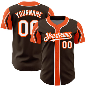 Custom Brown White-Orange 3 Colors Arm Shapes Authentic Baseball Jersey