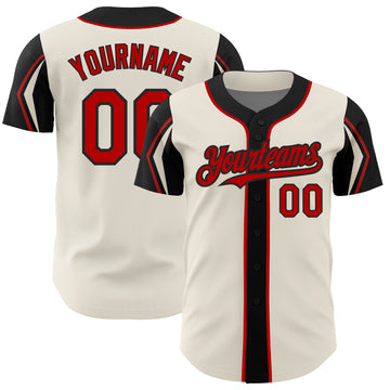 Custom Cream Red-Black 3 Colors Arm Shapes Authentic Baseball Jersey