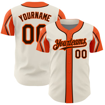 Custom Cream Brown-Orange 3 Colors Arm Shapes Authentic Baseball Jersey