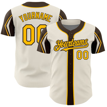 Custom Cream Gold-Brown 3 Colors Arm Shapes Authentic Baseball Jersey