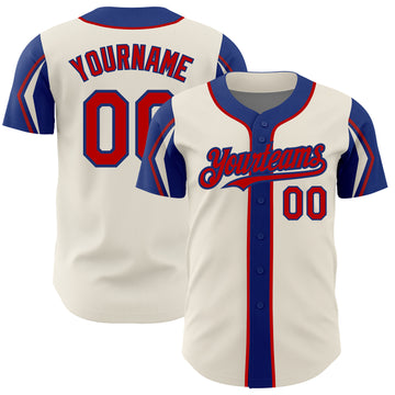 Custom Cream Red-Royal 3 Colors Arm Shapes Authentic Baseball Jersey