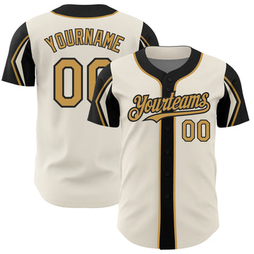 Custom Cream Old Gold-Black 3 Colors Arm Shapes Authentic Baseball Jersey