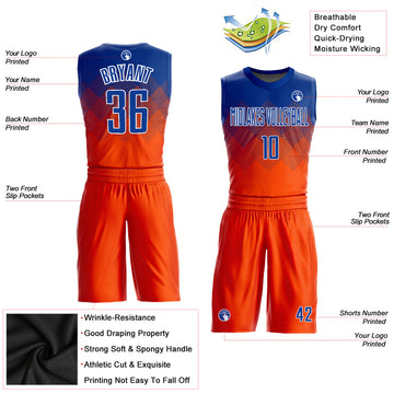 Custom Orange Royal-White Round Neck Sublimation Basketball Suit Jersey