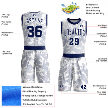 Custom White Navy Round Neck Sublimation Basketball Suit Jersey
