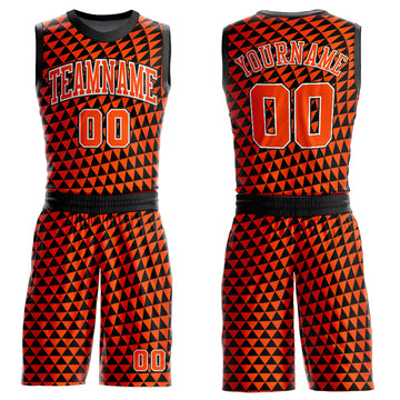 Custom Orange White-Black Triangle Shapes Round Neck Sublimation Basketball Suit Jersey