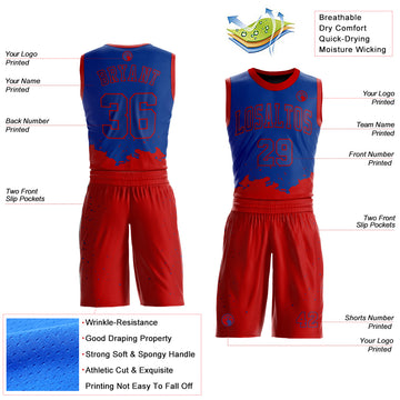 Custom Royal Red Color Splash Round Neck Sublimation Basketball Suit Jersey