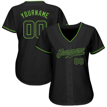 Custom Black Black-Neon Green Authentic Baseball Jersey