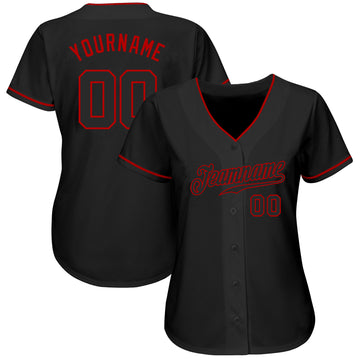 Custom Black Black-Red Authentic Baseball Jersey