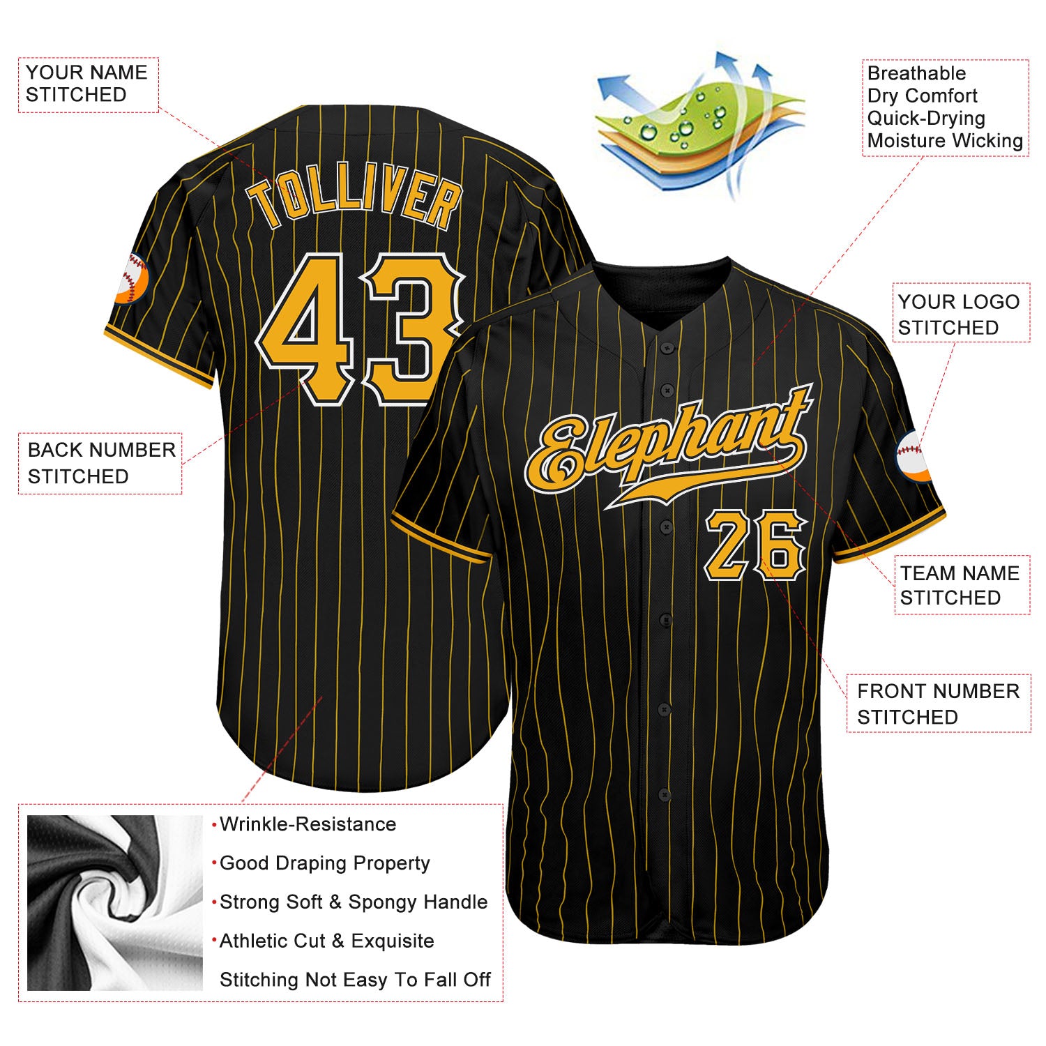 Custom Black Gold Strip Gold-White Authentic Baseball Jersey Discount