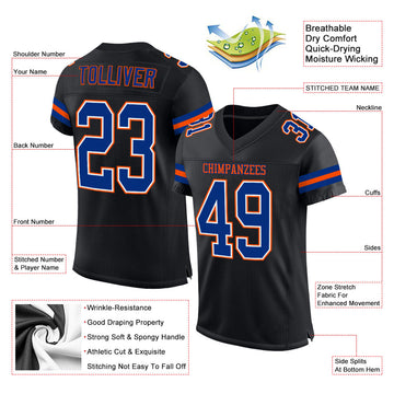 Custom Black Royal-Orange Mesh Authentic Football Jersey