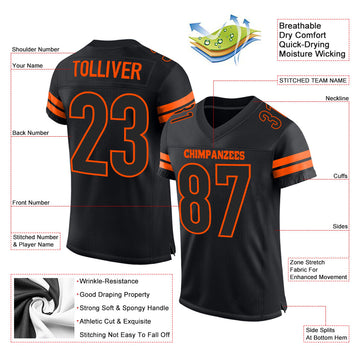 Custom Black Black-Orange Mesh Authentic Football Jersey