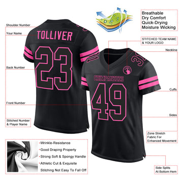 Custom Black Black-Pink Mesh Authentic Football Jersey