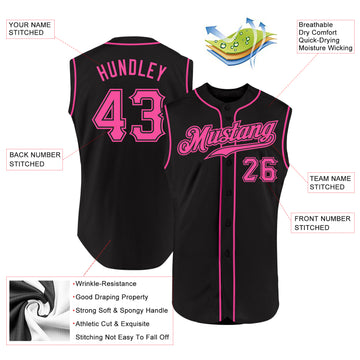 Custom Black Pink Authentic Sleeveless Baseball Jersey