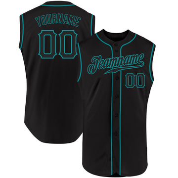 Custom Black Black-Teal  Authentic Sleeveless Baseball Jersey