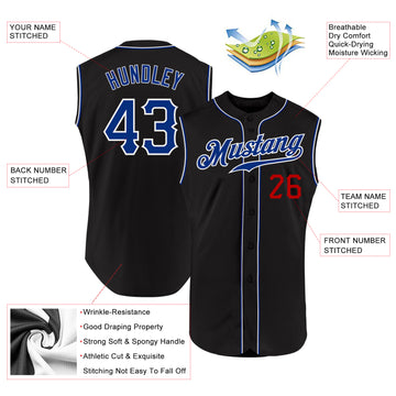 Custom Black Royal-Red Authentic Sleeveless Baseball Jersey