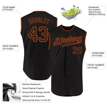 Custom Black Black-Orange Authentic Sleeveless Baseball Jersey