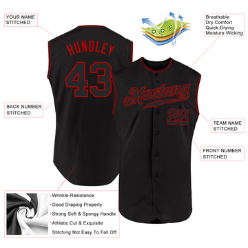 Custom Black Black-Red Authentic Sleeveless Baseball Jersey