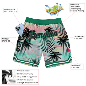 Custom Black Black-Kelly Green 3D Pattern Design Tropical Palm Leaves Authentic Basketball Shorts