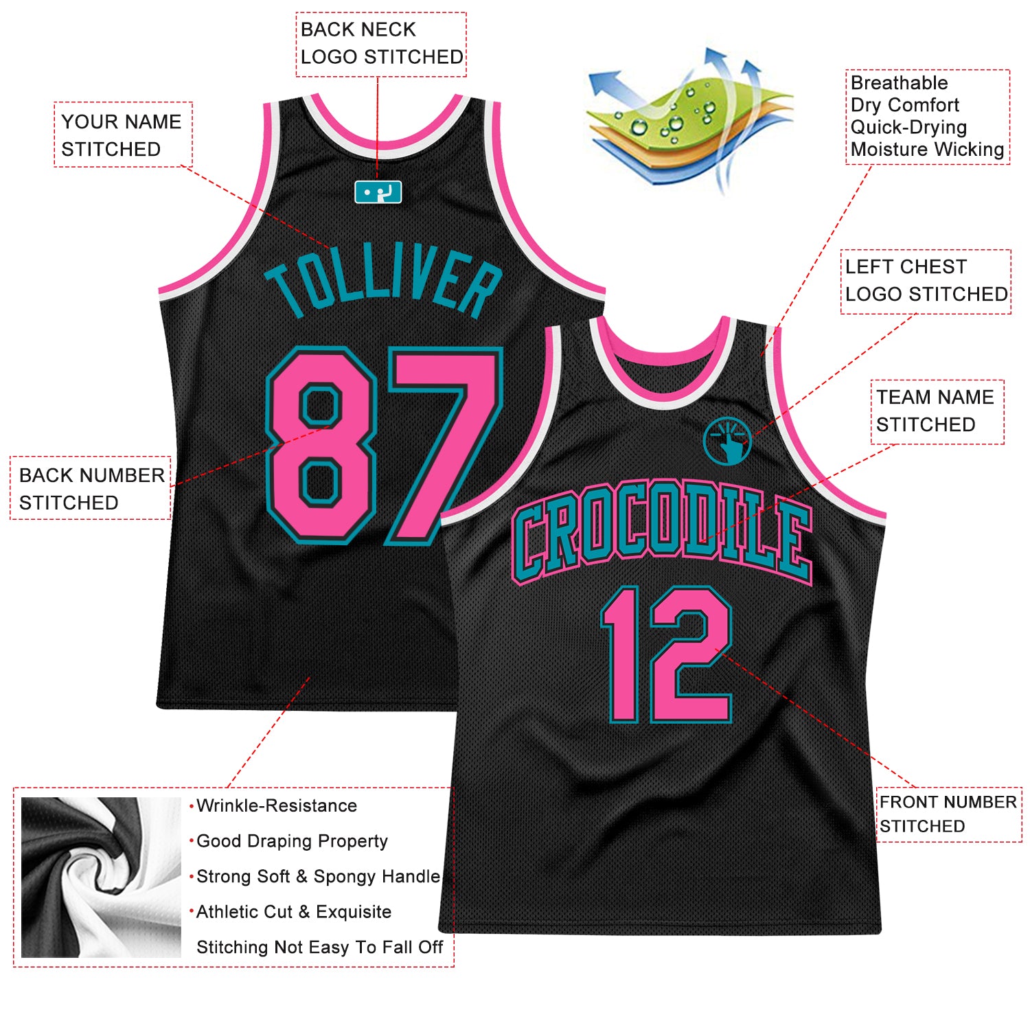 Bijwonen Postbode barbecue Custom Black Pink-Teal Authentic Throwback Basketball Jersey Discount