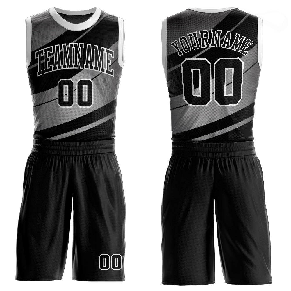 Custom Black Black-Gray Round Neck Sublimation Basketball