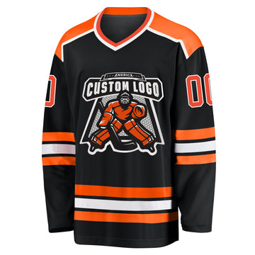 Custom Black Orange-White Hockey Jersey