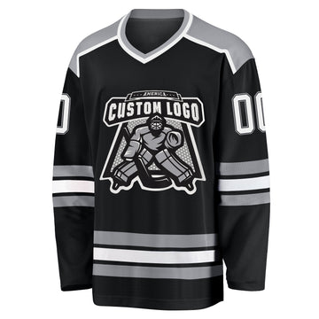 Custom Black White-Gray Hockey Jersey