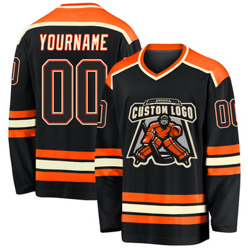 Custom Black Black Orange-Cream Hockey Jersey