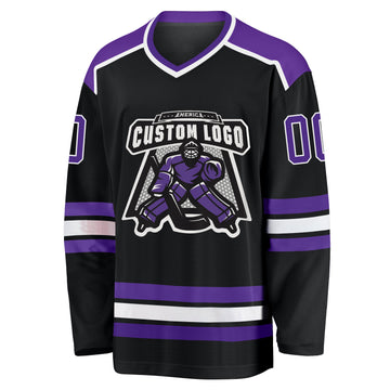 Custom Black Purple-White Hockey Jersey