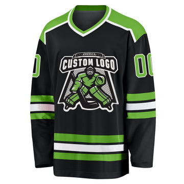 Custom Black Neon Green-White Hockey Jersey