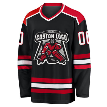 Custom Black White-Red Hockey Jersey