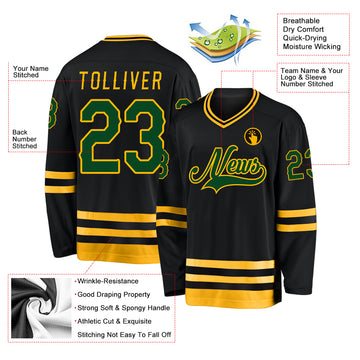 Custom Black Green-Gold Hockey Jersey