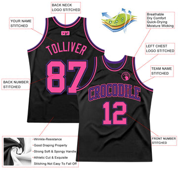 Custom Black Pink-Purple Authentic Throwback Basketball Jersey