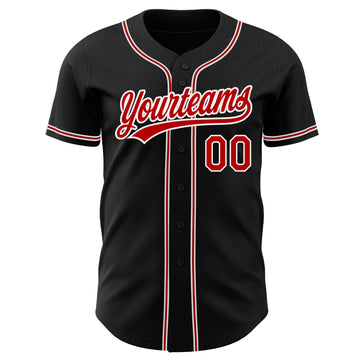 Custom Black Red-White Authentic Baseball Jersey