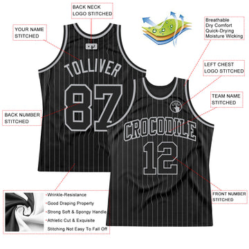 Custom Black Gray Pinstripe Black-Gray Authentic Basketball Jersey