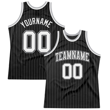 Custom Black Gray Pinstripe White-Gray Authentic Basketball Jersey