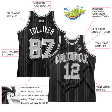 Custom Black Gray Pinstripe Gray-Black Authentic Basketball Jersey