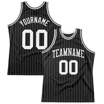 Custom Black White Pinstripe White Authentic Basketball Jersey