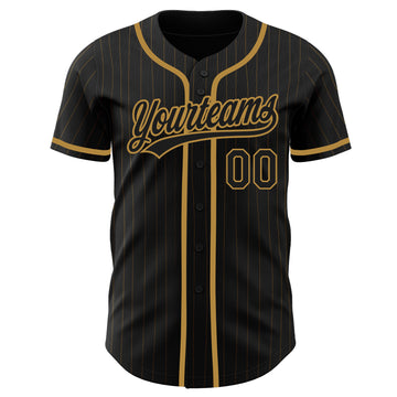 Custom Black Old Gold Pinstripe Black-Old Gold Authentic Baseball Jersey