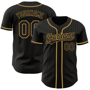 Custom Black Old Gold Pinstripe Black-Old Gold Authentic Baseball Jersey
