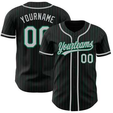 Custom Black Kelly Green Pinstripe Gray Authentic Baseball Jersey