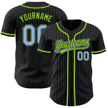 Custom Black Light Blue Pinstripe Light Blue-Neon Green Authentic Baseball Jersey