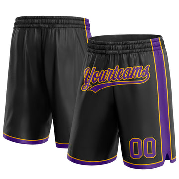 Custom Black Purple-Gold Authentic Basketball Shorts