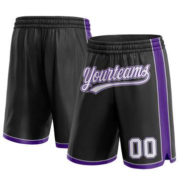 Custom Black White Purple-Gray Authentic Basketball Shorts