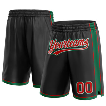 Custom Black Red-Kelly Green Authentic Basketball Shorts