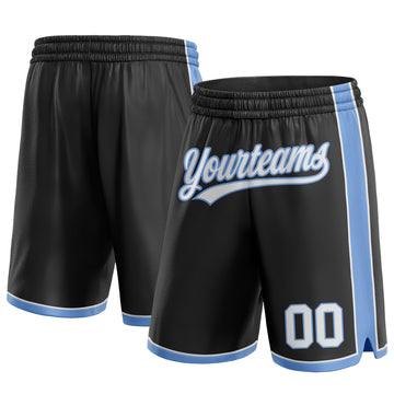 Custom Black White-Light Blue Authentic Basketball Shorts