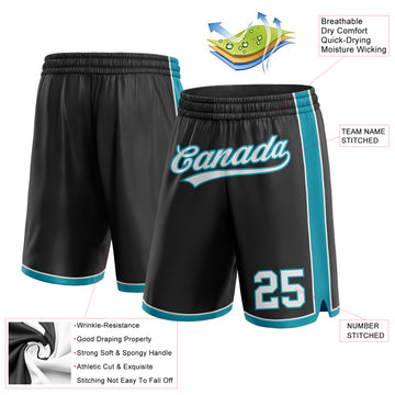 Custom Black White-Teal Authentic Basketball Shorts