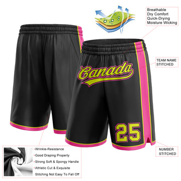 Custom Black Neon Yellow-Pink Authentic Basketball Shorts