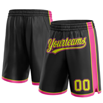 Custom Black Neon Yellow-Pink Authentic Basketball Shorts