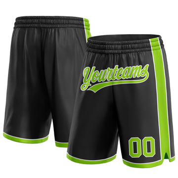 Custom Black Neon Green-White Authentic Basketball Shorts