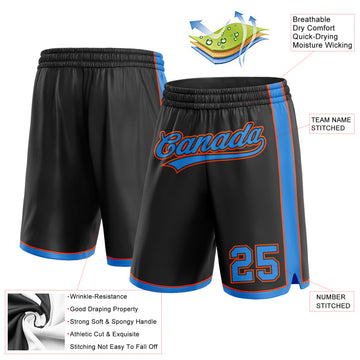 Custom Black Electric Blue-Orange Authentic Basketball Shorts
